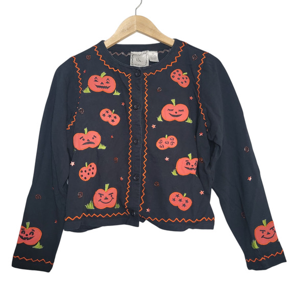 Vintage Michael Simon Lite Cardigan Halloween Jack O' Lantern Pumpkin Kitschy - Picture 1 of 8